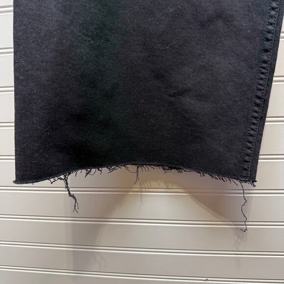 ZARA Wide Leg High Waisted Cropped Black Jean Frayed Hem Flat Front Sz 10 - Picture 5 of 11